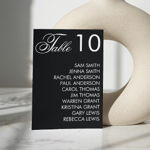 Black & White Elegant Script Wedding Reception Table Number