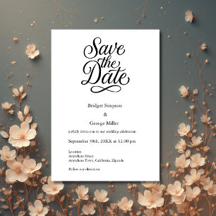 black white Elegant Script Wedding safe the date  Invitation