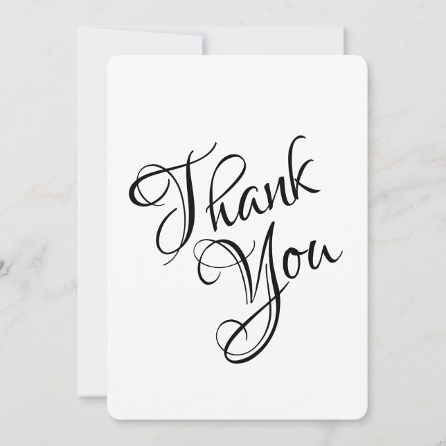 Black & White Elegant Script Wedding Thank You Card (Front)