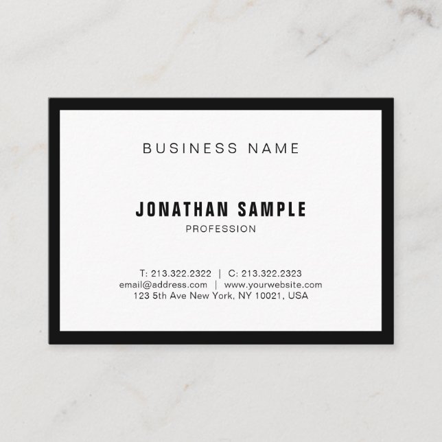 Black White Elegant Simple Design Modern BW Plain Business Card (Front)