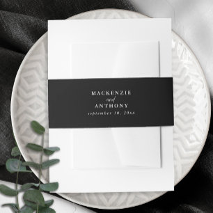 Black & White Elegant Simple Minimalist Wedding Invitation Belly Band