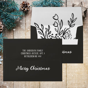 Black White Elegant Simple Modern Merry Christmas Envelope