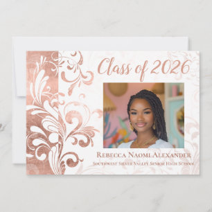 Black White Elegant Swirl Photo 2021 Graduation Invitation