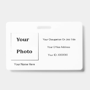 Black White Elegant Text Templates Photo Employee ID Badge