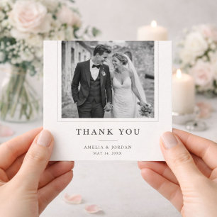 Black & White Elegant Typography Wedding Photo Thank You Card