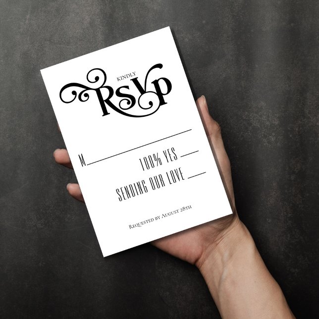 Black White Elegant Typography Wedding RSVP Card (Creator Uploaded)