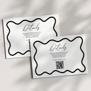 Black White Elegant Wavy Border Wedding Details Enclosure Card