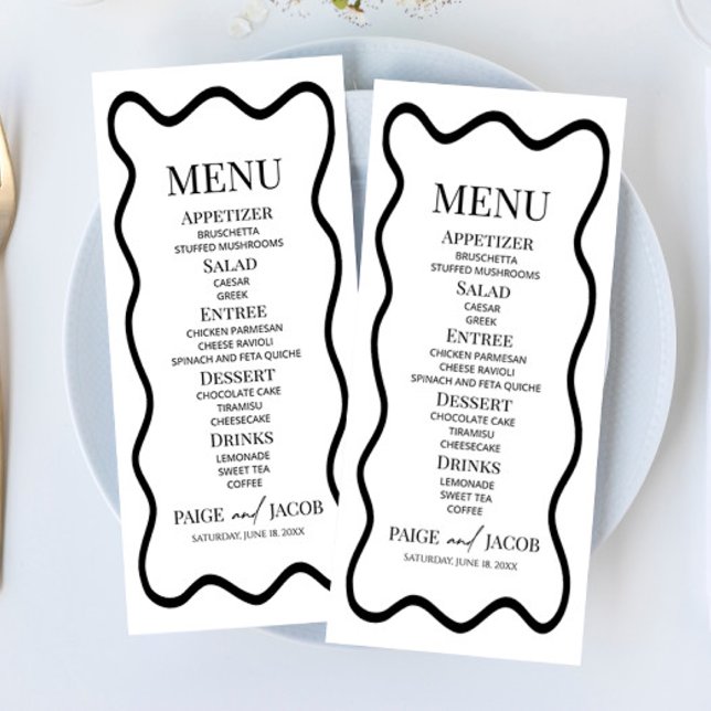 Black White Elegant Wavy Border Wedding Food Menu (Creator Uploaded)