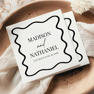 Black White Elegant Wavy Border Wedding Napkin