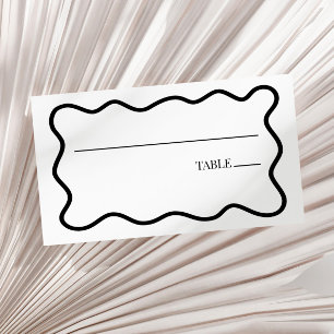 Black White Elegant Wavy Border Wedding Place Card