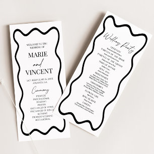 Black White Elegant Wavy Border Wedding Programme