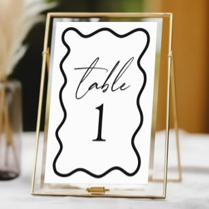 Black White Elegant Wavy Border Wedding Table Number