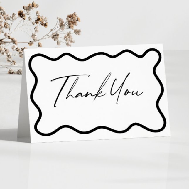 Black White Elegant Wavy Border Wedding Thank You Card (Creator Uploaded)