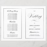 Black & White Elegant Wedding Program Template<br><div class="desc">This program is an 8.5 x 11 page that requires you to fold it to assemble. The line border fades at the corner and this is intentional to match the script style. Classic understated black and white wedding program with a modern touch featuring the elegant script of the word "Wedding"...</div>