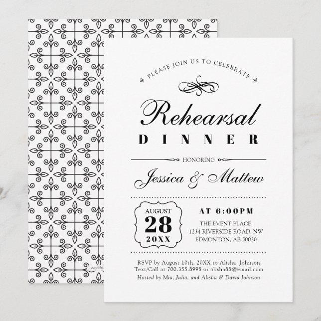 Black & White | Elegant Wedding Rehearsal Dinner Invitation (Front/Back)