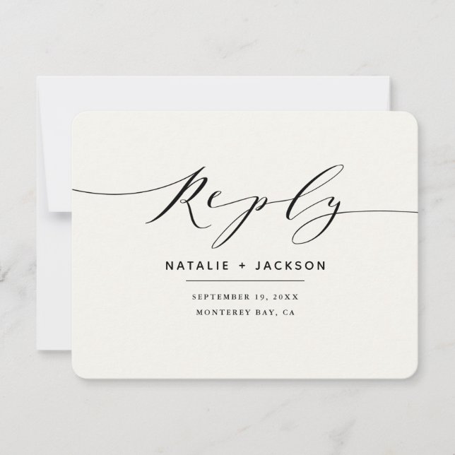 Black + white elegant wedding reply (Front)