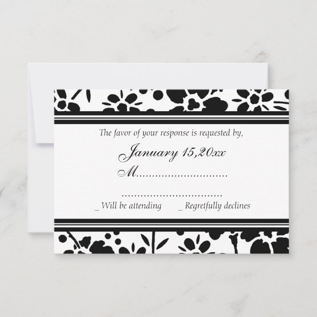 Black & White Elegant Wedding RSVP Cards (Front)