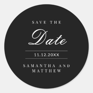 Black & White Elegant Wedding Save the Date Classic Round Sticker