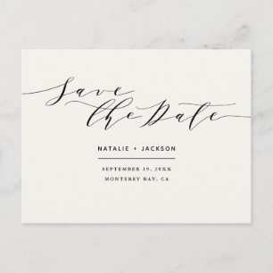 Black + white elegant wedding save the date postcard
