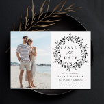 Black & White Elegant Wildflower Wedding Photo Save The Date<br><div class="desc">This elegant wedding save the date card features wildflowers silhouette wreath with your photo and couples initials on the back.  For more advanced customisation of this design,  please click the BLUE DESIGN TOOL BUTTON above!</div>
