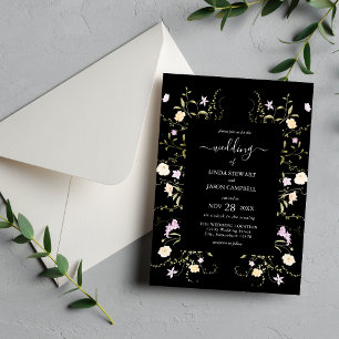 Black & White Elegant Wildflowers Floral Wedding Invitation