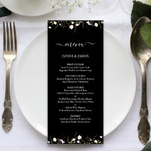 Black & White Elegant Wildflowers Floral Wedding Menu
