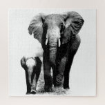 Black & White Elephant & Baby - Animals Art Jigsaw Puzzle<br><div class="desc">Elephant & Baby Elephant Walking. Black,  Grey & White Tones Digital Animal Artworks - Elephants Art - Animals in Nature Digital Edited Pictures Photos</div>
