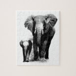 Black & White Elephant & Baby - Animals Art Jigsaw Puzzle<br><div class="desc">Elephant & Baby Elephant Walking. Black,  Grey & White Tones Digital Animal Artworks - Elephants Art - Animals in Nature Digital Edited Pictures Photos</div>
