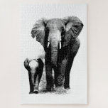 Black & White Elephant & Baby - Animals Art Jigsaw Puzzle<br><div class="desc">Elephant & Baby Elephant Walking. Black,  Grey & White Tones Digital Animal Artworks - Elephants Art - Animals in Nature Digital Edited Pictures Photos</div>