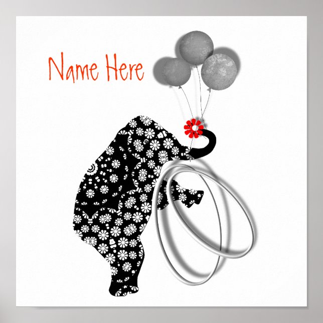 Black White Elephant Nursery Poster Art Print (Front)