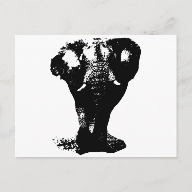 Black & White Elephant Pop Art Postcard (Front)