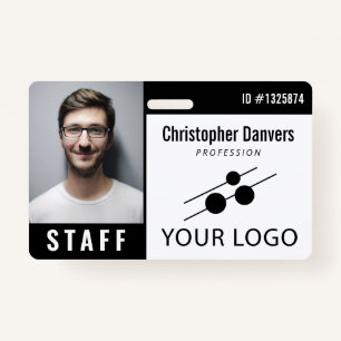 Black White Employee ID Photo & Large Logo ID Badge