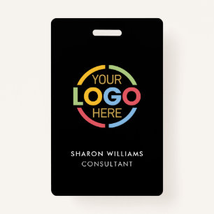 Black White Employee ID with Custom Business Logo ID Badge
