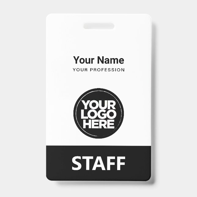 Black White Employee Name Business Logo Qr Code ID Badge (Front)