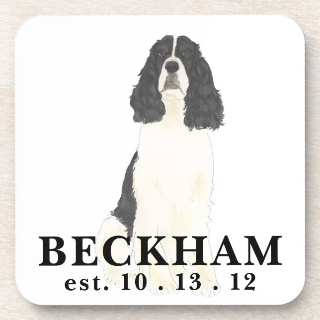 Black & White English Springer Spaniel Coaster (Front)