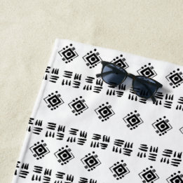 Black White Ethnic Marks Beach Towel