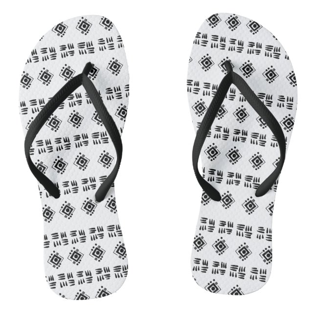 Black White Ethnic Marks Jandals (Footbed)