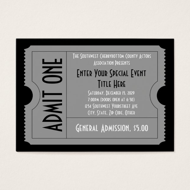 Black+White Event Ticket Pack, Lg Business Card Sz (Front)