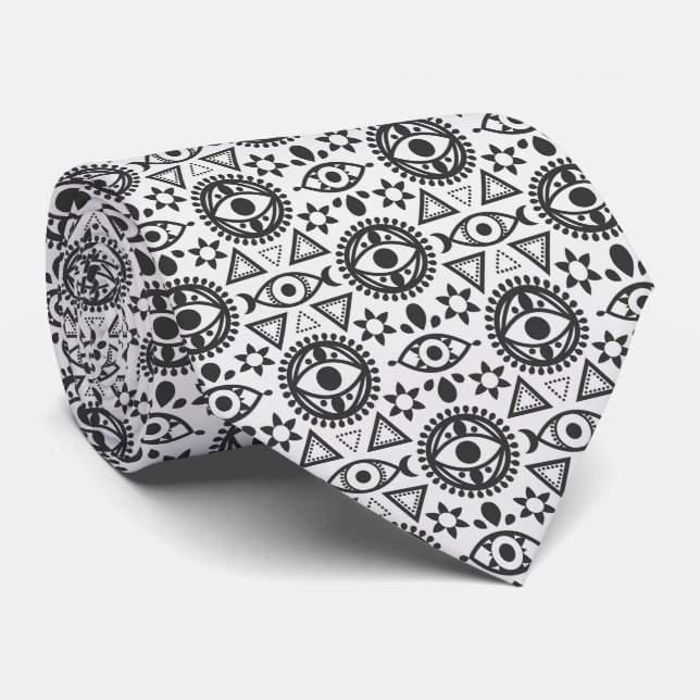 Black & White Evil Eye Neck Tie (Rolled)