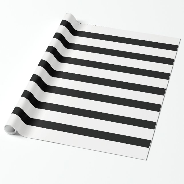 Black White Extra Wide Horizontal Stripe Wrapping Paper (Unrolled)