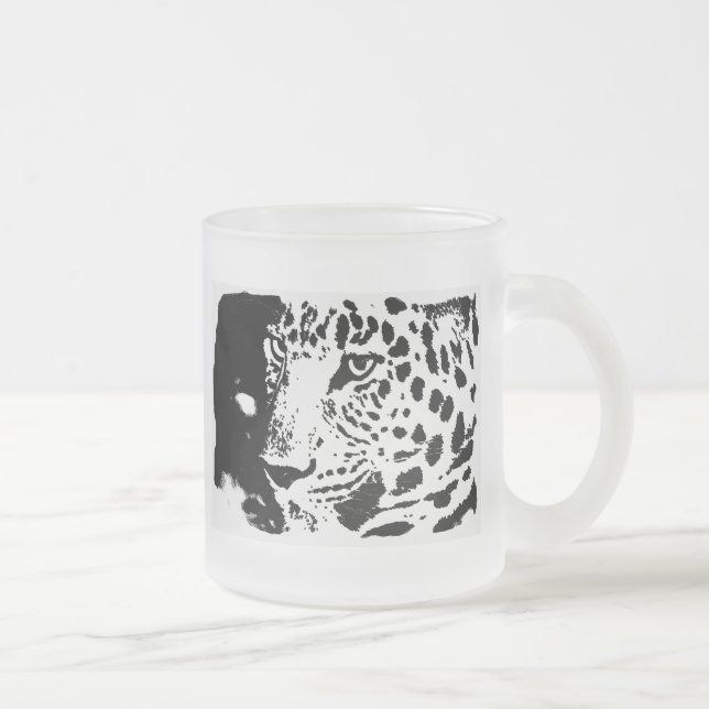 Black & White Eye of Leopard Frosted Glass Coffee Mug (Right)
