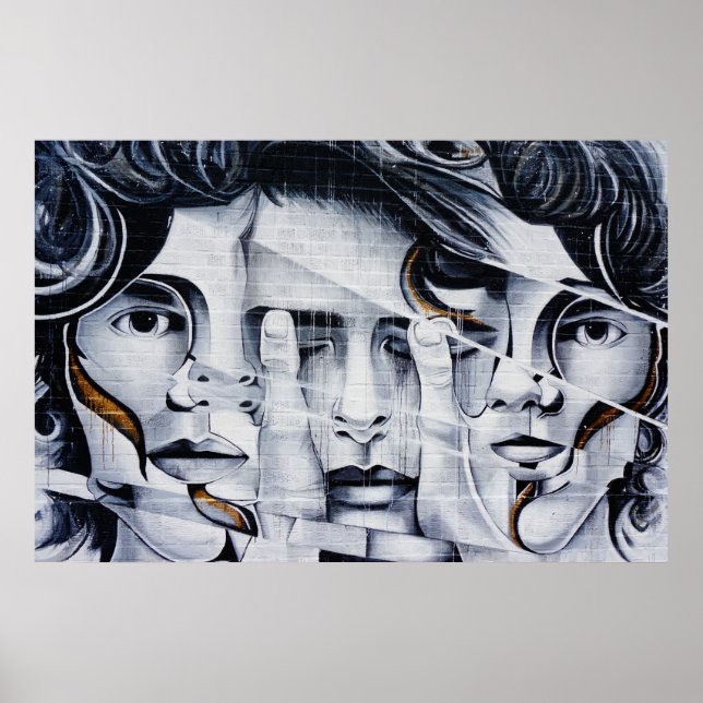 Black & White Faces Graffiti Street Art Picture Poster (Front)