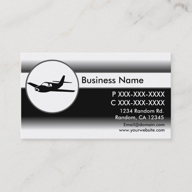 Black white fade aeroplane custom business cards (Front)