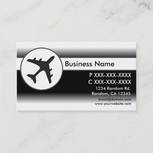 Black white fade aeroplane custom business cards (Front)