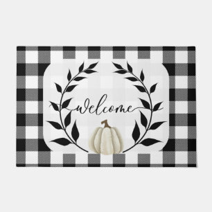 Black & White Fall Welcome Mat Autumn Pumpkin 