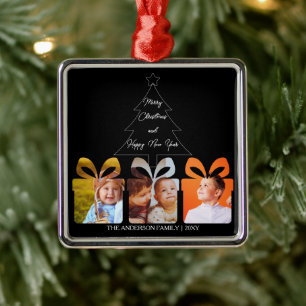 Black White Family Photo Minimalist Christmas Tree Metal Tree Decoration