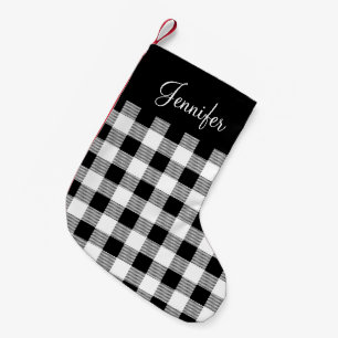 Black & White Farmhouse Buffalo Plaid Pattern Small Christmas Stocking