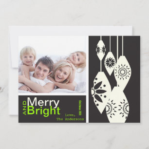 Black White Farmhouse Merry Bright Family Photo Holiday Card