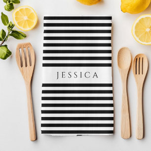 Black & White Farmhouse Striped Pattern Tea Towel