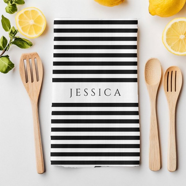 Black & White Farmhouse Striped Pattern Tea Towel (Black & White Farmhouse Striped Pattern Kitchen Towel)